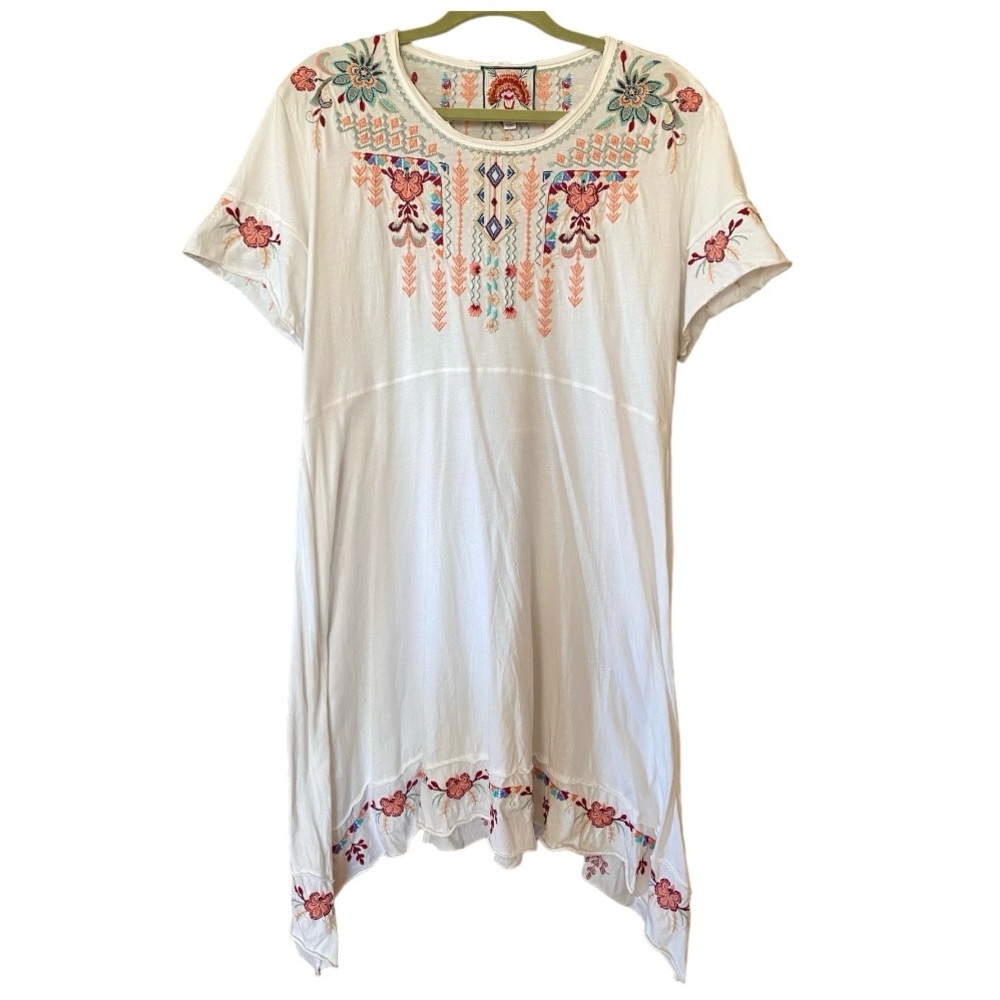 Johnny Was Knit Dress with handkerchief hem with floral embroidery. - Picture 2 of 7